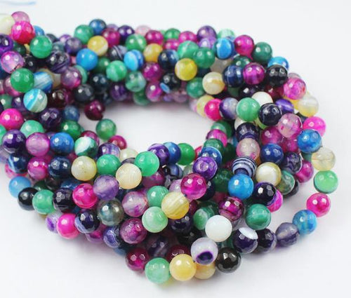 5 Strands Multi Chalcedony Faceted Round Ball Gemstone Loose Beads 8mm 14
