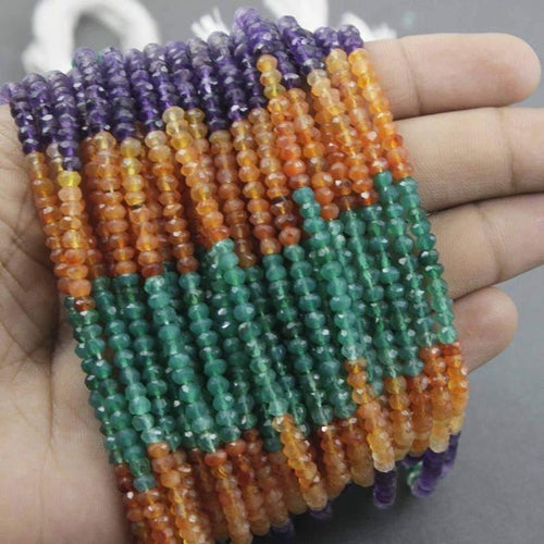 5 Strands Multi Gemstone Faceted Rondelle Beads Strand 13 inches 3.5-4mm - Jalvi & Co.