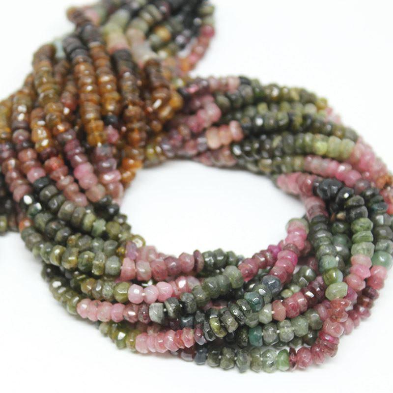 5 Strands Multi Tourmaline Faceted Rondelle Beads Strand 13 inches 3.5-4mm - Jalvi & Co.