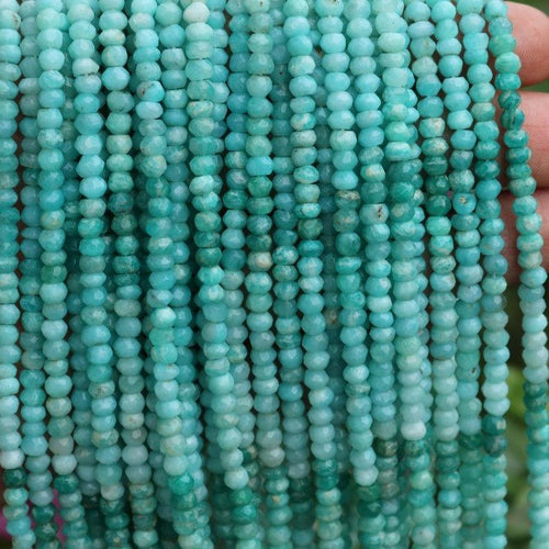 5 Strands Natural Amazonite Faceted Rondelle Beads Strand 13 inches 3.5-4mm - Jalvi & Co.