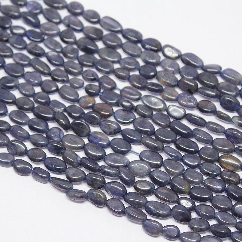 5 strands Natural Dyed Water Sapphire Gemstone Iolite Smooth Oval Beads 13" 7mm 8mm - Jalvi & Co.