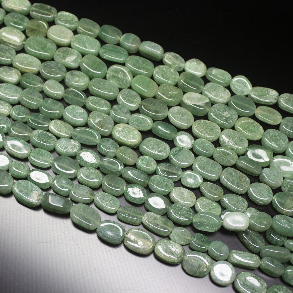 5 Strands, Natural Green Jade Smooth Oval Shape Gemstone Beads Strands 9-13mm - Jalvi & Co.