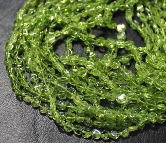 5 strands Natural Green Peridot Smooth Coin Beads 4.5mm 5mm 13 inches - Jalvi & Co.