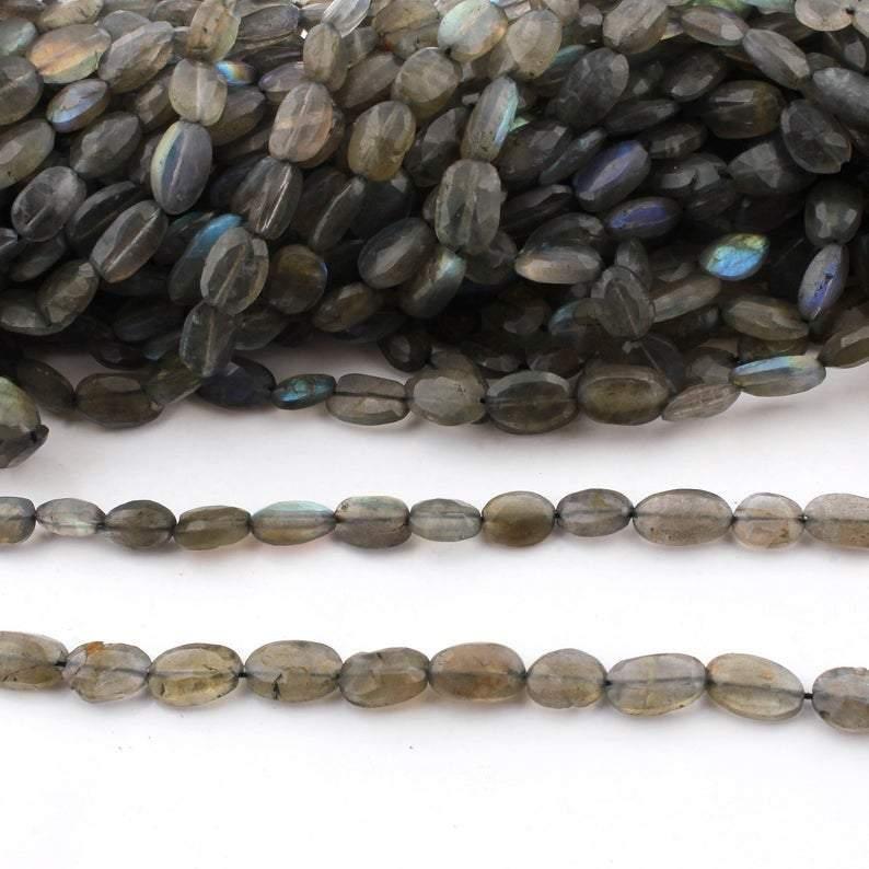 5 Strands Natural Labradorite Faceted Oval Beads Strand 13 inches 10-13mm - Jalvi & Co.
