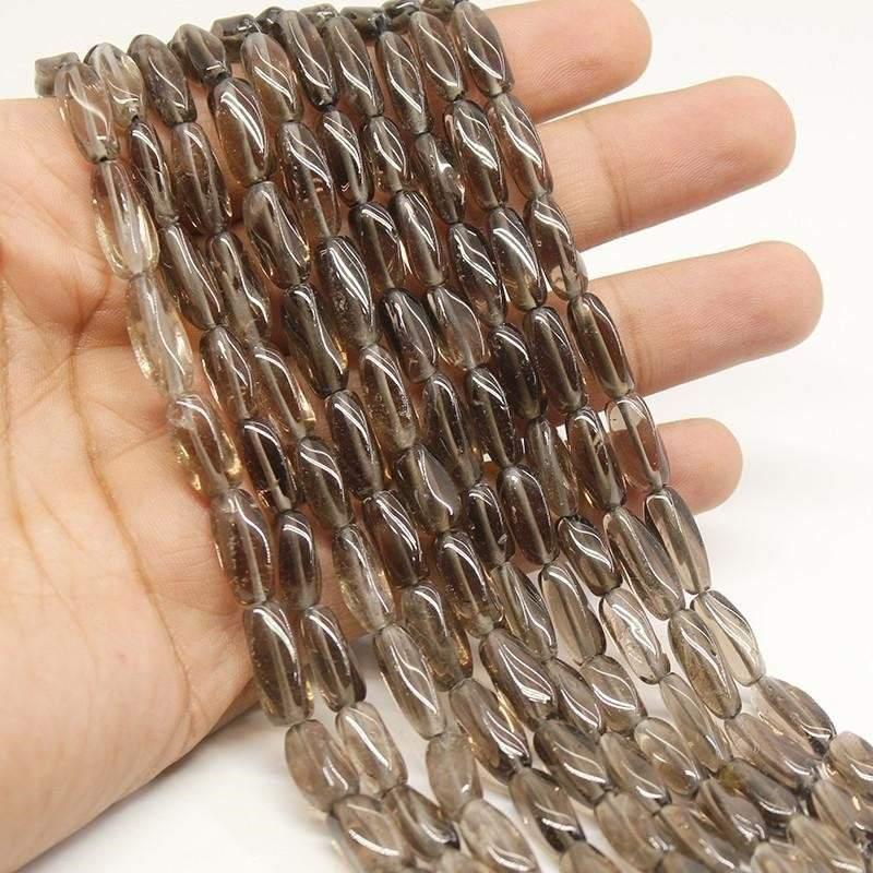 5 Strands Natural Smoky Quartz Twisted Tube Loose Beads Strand 13" 11mm 15mm - Jalvi & Co.