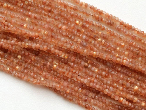 5 Strands Natural Sunstone Faceted Rondelle Beads Strand 13 inches 3-4mm - Jalvi & Co.