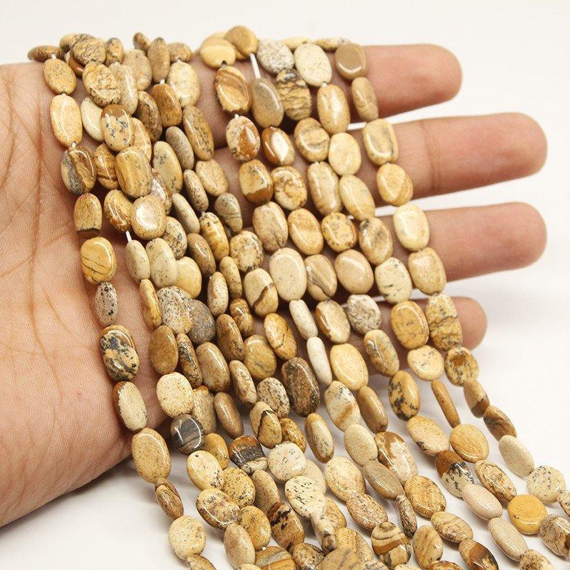 5 Strands Picture Jasper Smooth Oval Loose Gemstone Beads Strand 13" 9mm 11mm - Jalvi & Co.