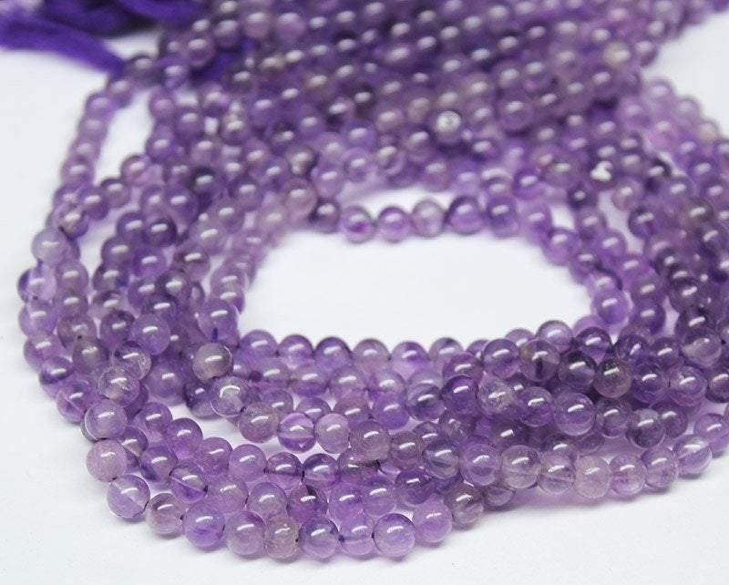 5 Strands Purple Amethyst Smooth Round Ball Loose Gemstone Beads Strand 14" 5mm - Jalvi & Co.