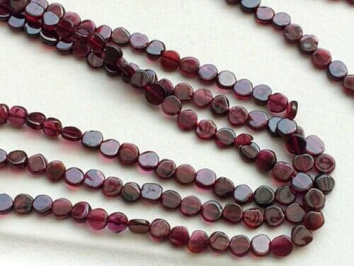 5 Strands Red Garnet Smooth Round Coin Loose Gemstone Beads Strand 13" 6mm - Jalvi & Co.