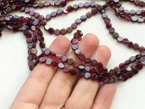 5 Strands Red Garnet Smooth Round Coin Loose Gemstone Beads Strand 13" 6mm - Jalvi & Co.