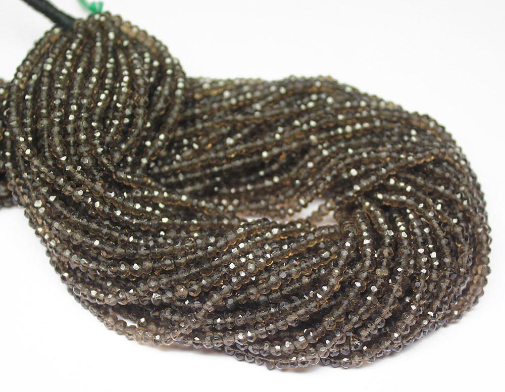 5 Strands Smoky Quartz Faceted Rondelle Beads Strand 13 inches 3.5-4mm - Jalvi & Co.