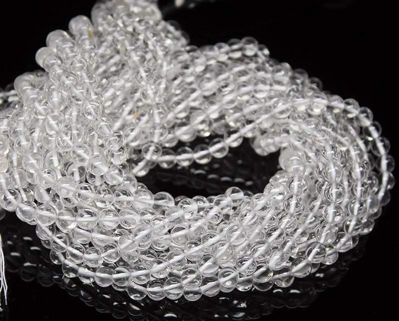 5 Strands White Quartz Crystal Smooth Round Ball Loose Gemstone Beads 13" 5mm - Jalvi & Co.