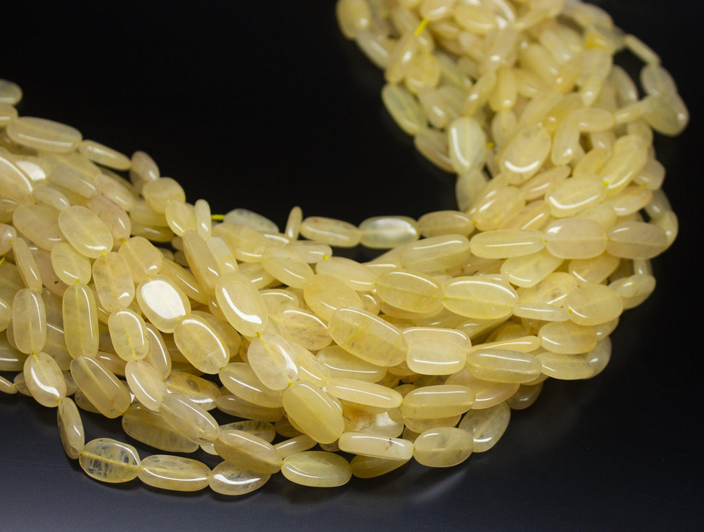 5 x 13 inches, 13-15mm, Yellow Jade Smooth Oval Shape Beads, Jade Beads - Jalvi & Co.