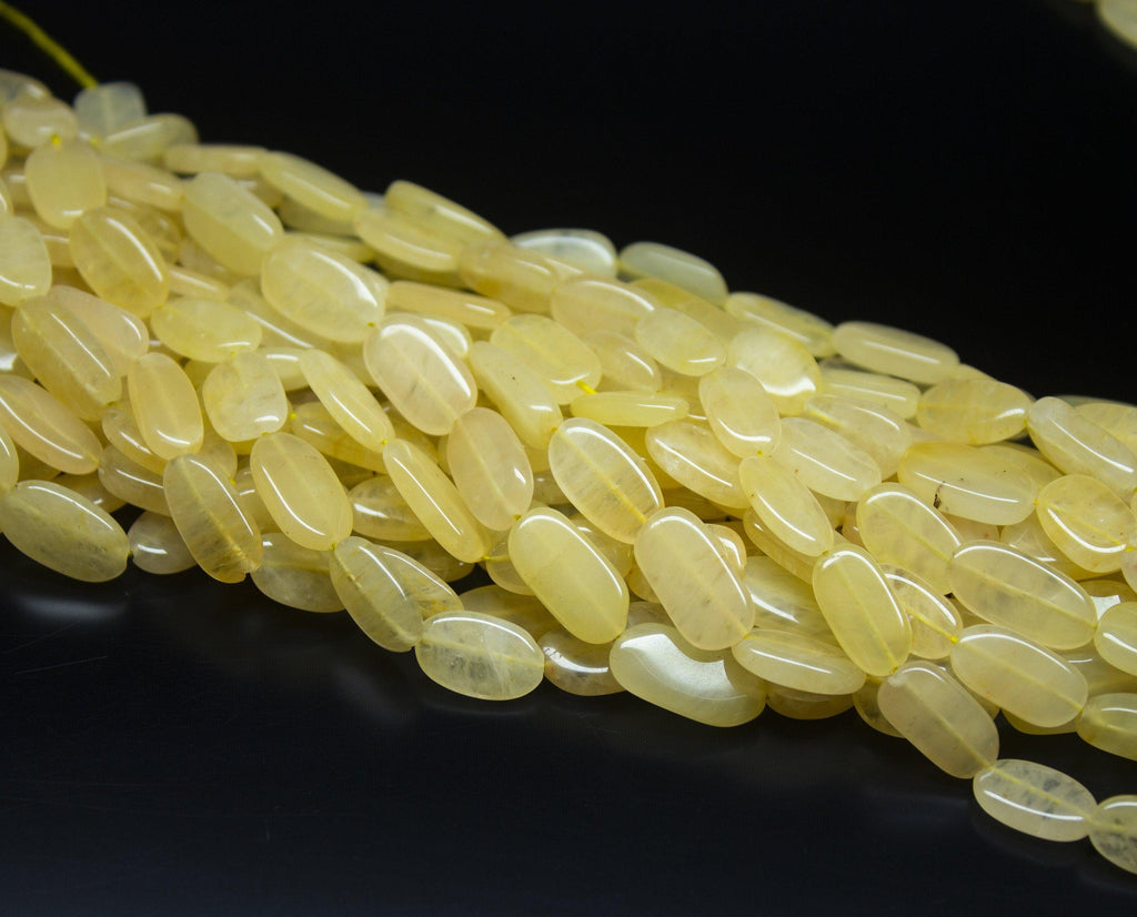 5 x 13 inches, 13-15mm, Yellow Jade Smooth Oval Shape Beads, Jade Beads - Jalvi & Co.