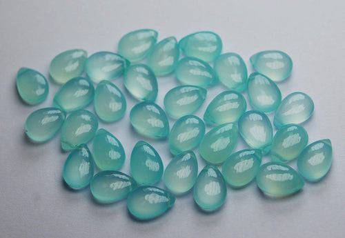 50 Matched Pair, Aaa Quality, Aqua Chalcedony Smooth Pear Shape Briolettes, 8X12mm - Jalvi & Co.
