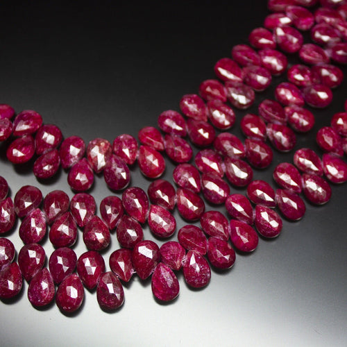 50 matching pair, 10mm, Natural Blood Red Ruby Faceted Pear Drop Briolette Loose Gemstone Beads, Natural Ruby, Ruby Briolette - Jalvi & Co.