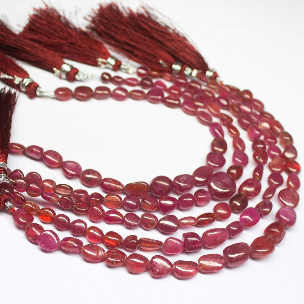 51 cts, 7 inch, 5mm 10mm, Pink Sapphire Smooth Uneven Oval Tumble Beads, Sapphire Beads - Jalvi & Co.