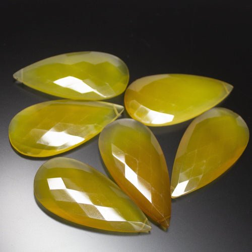 51x25mm, Yellow Chalcedony Checker Pear Drop Briolette Loose Gemstone Beads - Jalvi & Co.