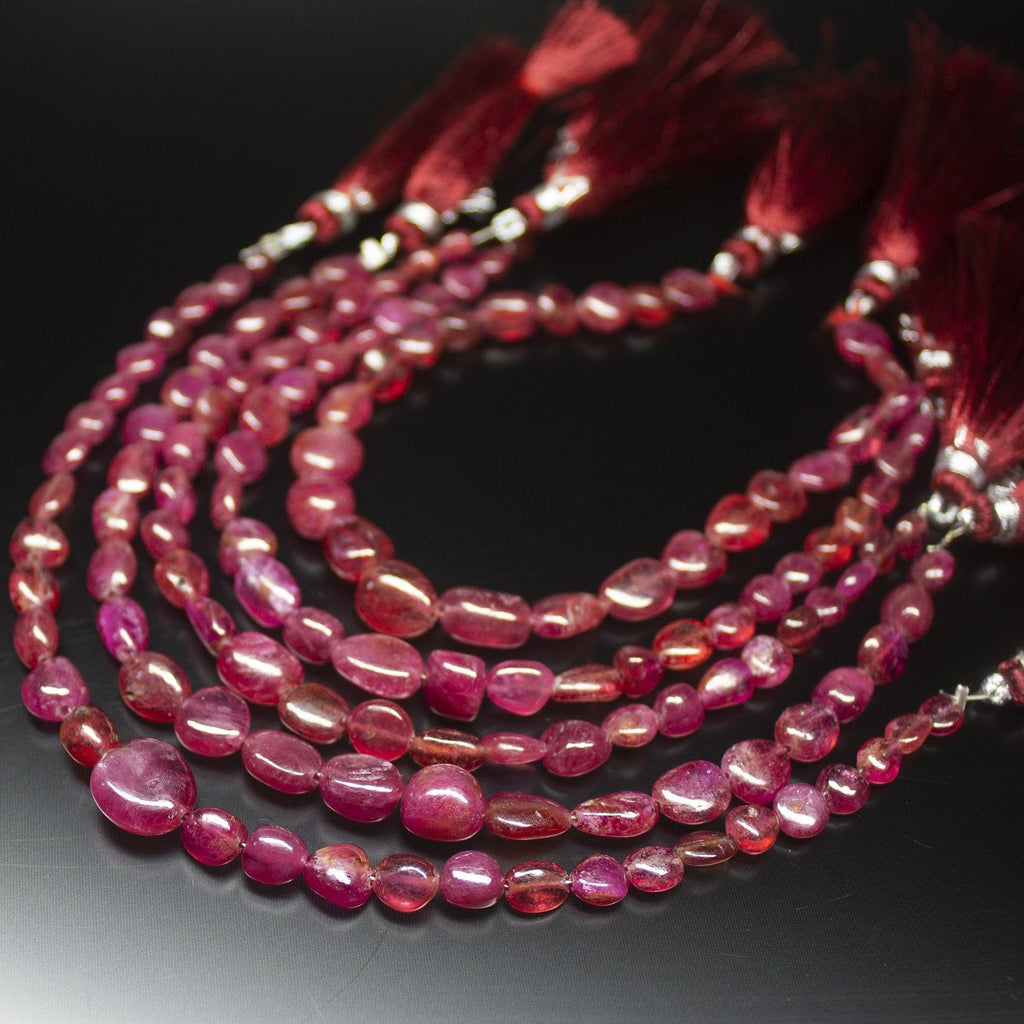 55 cts, 7 inch, 5mm 10mm, Pink Sapphire Smooth Uneven Oval Tumble Beads, Sapphire Beads - Jalvi & Co.