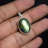 5gm Labradorite Plain Oval Cabochon Shape 925 Sterling Silver Bezel Pendant