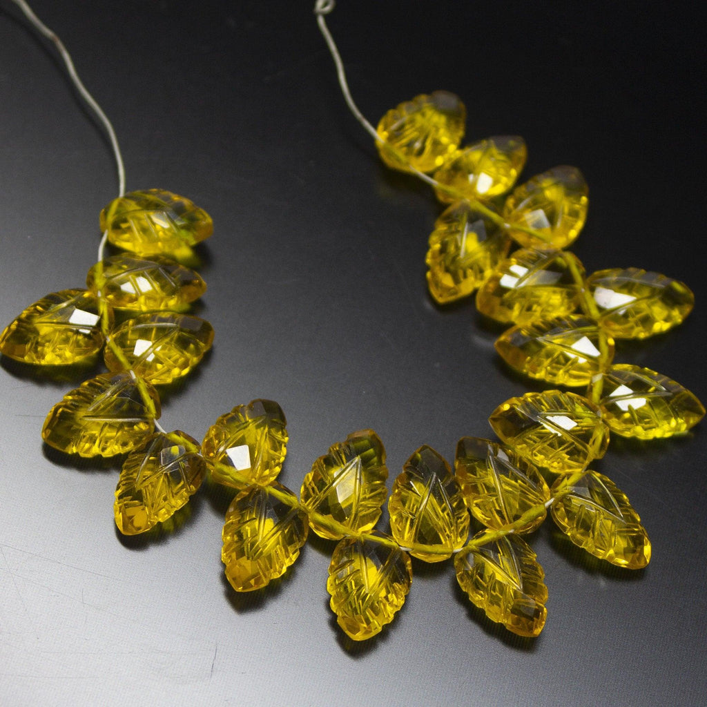 5pc, 12x7mm, Yellow Quartz Carving Pear Drop Leaf Shape Beads Briolette, Quartz Beads - Jalvi & Co.