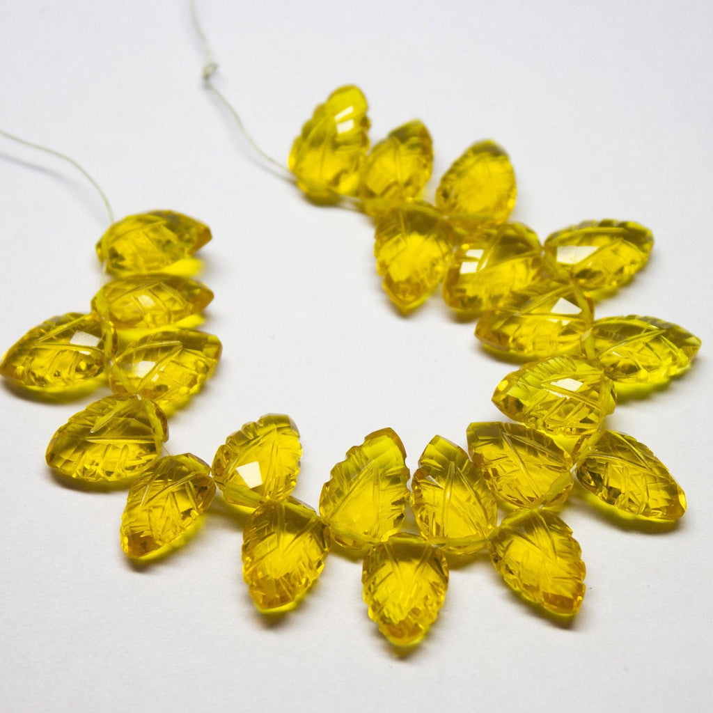 5pc, 12x7mm, Yellow Quartz Carving Pear Drop Leaf Shape Beads Briolette, Quartz Beads - Jalvi & Co.