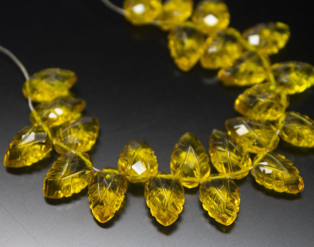 5pc, 12x7mm, Yellow Quartz Carving Pear Drop Leaf Shape Beads Briolette, Quartz Beads - Jalvi & Co.