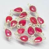 5pc, 15mm, Natural Red Ruby Checker Pear Briolette 925 Sterling Silver Connector, Ruby Connector