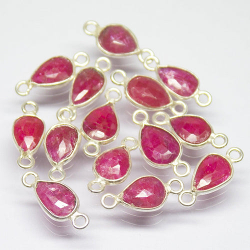 5pc, 15mm, Natural Red Ruby Checker Pear Briolette 925 Sterling Silver Connector, Ruby Connector - Jalvi & Co.