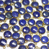5pc, 17mm, Lapis Lazuli Faceted Round Coin Shape 925 Sterling Silver Gold Vermeil Connector, Lapis Lazuli Connector