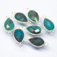 Load image into Gallery viewer, 5pc, 18mm, Chrysocolla Checker Pear Briolette 925 Sterling Silver Connector, Chrysocolla Connector - Jalvi &amp; Co.