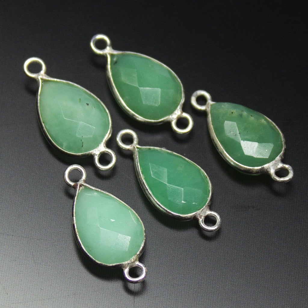 5pc, 18mm, Chrysoprase Checker Pear Briolette 925 Sterling Silver Connector, Chrysoprase Connector - Jalvi & Co.