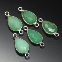 Load image into Gallery viewer, 5pc, 18mm, Chrysoprase Checker Pear Briolette 925 Sterling Silver Connector, Chrysoprase Connector - Jalvi &amp; Co.