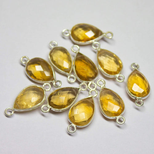 5pc, 18mm, Golden Citrine Checker Pear Briolette 925 Sterling Silver Connector, Citrine Connector - Jalvi & Co.