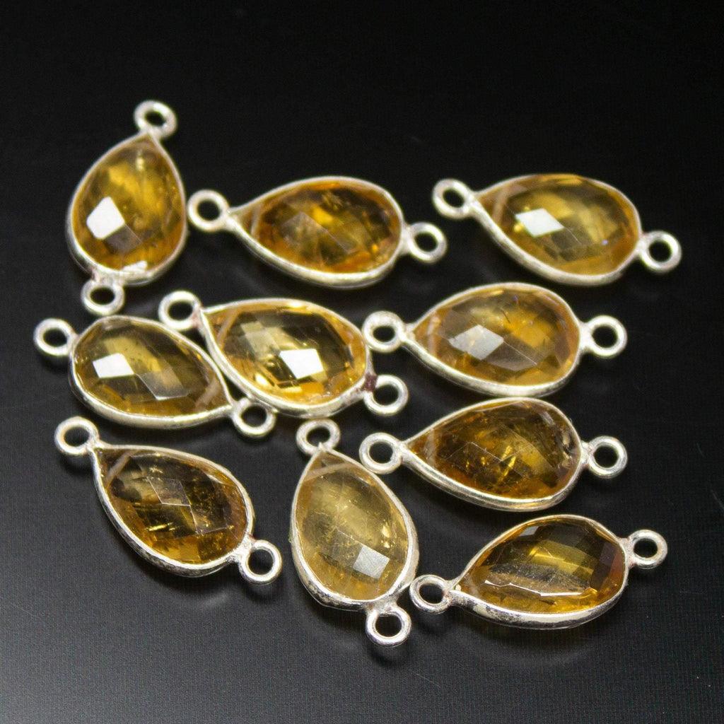 5pc, 18mm, Golden Citrine Checker Pear Briolette 925 Sterling Silver Connector, Citrine Connector - Jalvi & Co.