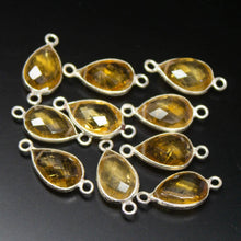 Load image into Gallery viewer, 5pc, 18mm, Golden Citrine Checker Pear Briolette 925 Sterling Silver Connector, Citrine Connector - Jalvi &amp; Co.