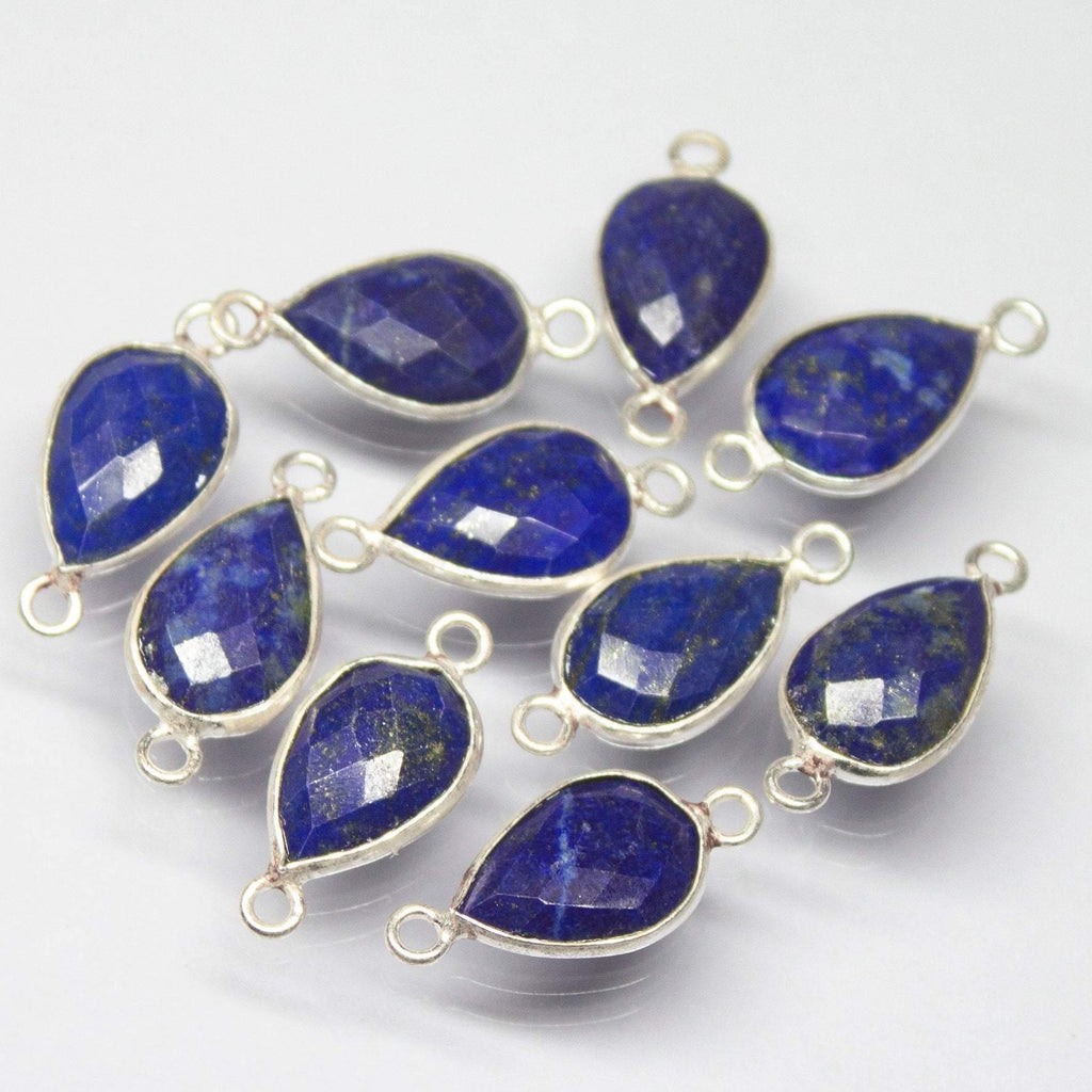 5pc, 18mm, Lapis Lazuli Checker Pear Briolette 925 Sterling Silver Connector, Lapis Lazuli Connector - Jalvi & Co.