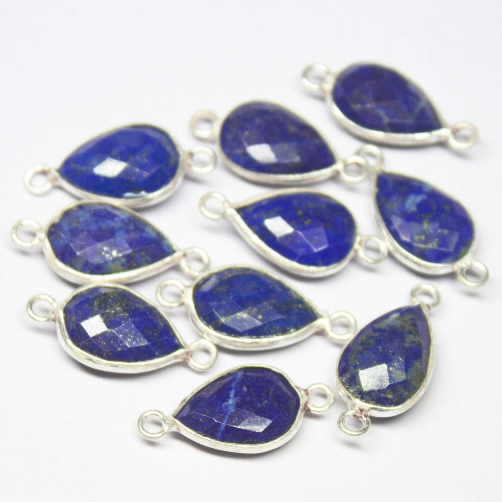 5pc, 18mm, Lapis Lazuli Checker Pear Briolette 925 Sterling Silver Connector, Lapis Lazuli Connector - Jalvi & Co.