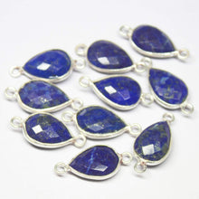 Load image into Gallery viewer, 5pc, 18mm, Lapis Lazuli Checker Pear Briolette 925 Sterling Silver Connector, Lapis Lazuli Connector - Jalvi &amp; Co.