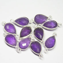 Load image into Gallery viewer, 5pc, 18mm, Purple Amethyst Checker Pear Briolette 925 Sterling Silver Connector, Amethyst Connector - Jalvi &amp; Co.