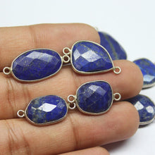Load image into Gallery viewer, 5pc, 20-27mm, Lapis Lazuli Faceted Uneven Oval Shape 925 Sterling Silver Connector, Lapis Lazuli Connector - Jalvi &amp; Co.