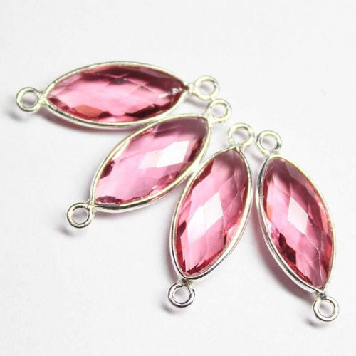 5pc, 22mm, Baby Pink Quartz Faceted Marquise Shape 925 Sterling Silver Gold Vermeil Connector, Quartz Connector - Jalvi & Co.