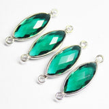 5pc, 22mm, Emerald Green Quartz Faceted Marquise Shape 925 Sterling Silver Connector, Quartz Connector