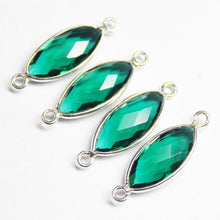 Load image into Gallery viewer, 5pc, 22mm, Emerald Green Quartz Faceted Marquise Shape 925 Sterling Silver Connector, Quartz Connector - Jalvi &amp; Co.