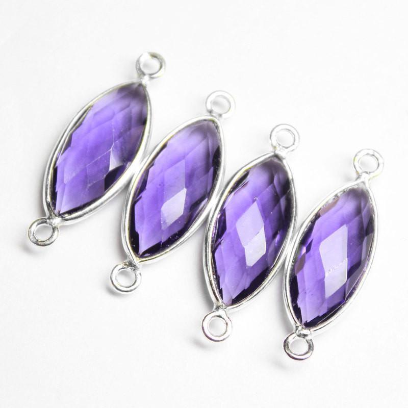 5pc, 22mm, Purple Amethyst Quartz Faceted Marquise Shape 925 Sterling Silver Connector, Quartz Connector - Jalvi & Co.