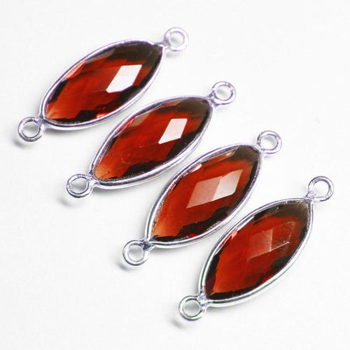5pc, 22mm, Red Garnet Quartz Faceted Marquise Shape 925 Sterling Silver Gold Vermeil Connector, Quartz Connector - Jalvi & Co.