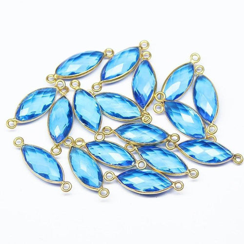 5pc, 22mm, Tanzanite Quartz Faceted Marquise Shape 925 Sterling Silver Gold Vermeil Connector, Quartz Connector - Jalvi & Co.