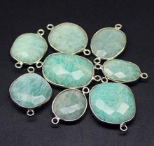 Load image into Gallery viewer, 5pc, 25-28mm, Amazonite Oval Checker Briolette 925 Sterling Silver Connector, Amazonite Connector - Jalvi &amp; Co.