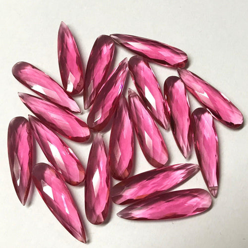 5pc 30x8mm Pink Rubellite Quartz Pear Long Drops Briolette Loose Beads - Jalvi & Co.