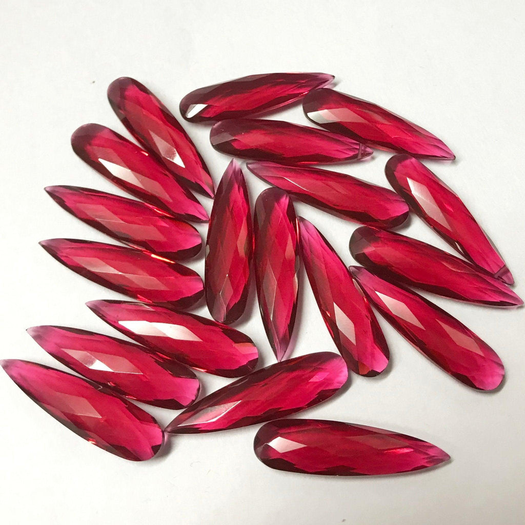 5pc 30x8mm Red Ruby Quartz Pear Long Drops Briolette Loose Beads - Jalvi & Co.